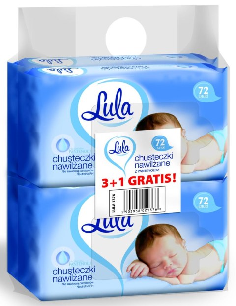 LULA Chusteczki nawilżane z PANTENOLEM 72szt 3szt + 1szt gratis LULA Chusteczki nawilżane z PANTENOLEM 72szt 3szt + 1szt gratis