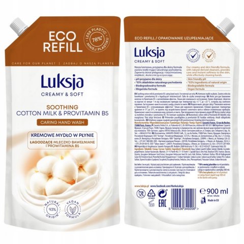 LUKSJA Kremowe Mydło W Płynie Mleczko Bawełniane i Prowitamina B5 900 ml LUKSJA Kremowe Mydło W Płynie Mleczko Bawełniane i Prowitamina B5 900 ml
