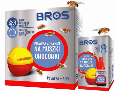 Zestaw BROS - pułapka z płynem na muszki owocówki + płyn do pułapki na muszki owocówki 15ml Zestaw BROS - pułapka z płynem na muszki owocówki + płyn do pułapki na muszki owocówki 15ml
