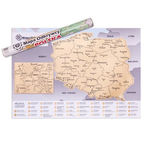 Mapa Odkrywcy Polska plakat ZDRAPKA w tubie duża Mapa Odkrywcy Polska plakat ZDRAPKA w tubie duża