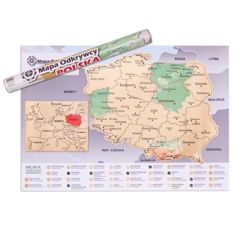 Mapa Odkrywcy Polska plakat ZDRAPKA w tubie duża Mapa Odkrywcy Polska plakat ZDRAPKA w tubie duża