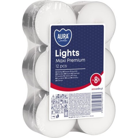 AURA Świece Lights Maxi Premium 8h 12 szt. pf35-12s AURA Świece Lights Maxi Premium 8h 12 szt. pf35-12s