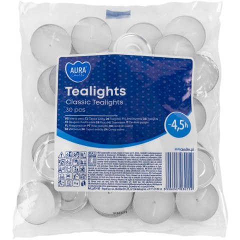 AURA Podgrzewacze Tealights Classic 4,5h 30 szt. p15-30 AURA Podgrzewacze Tealights Classic 4,5h 30 szt. p15-30