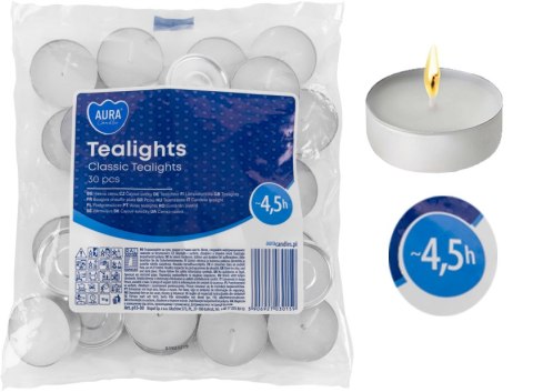AURA Podgrzewacze Tealights Classic 4,5h 30 szt. p15-30 AURA Podgrzewacze Tealights Classic 4,5h 30 szt. p15-30