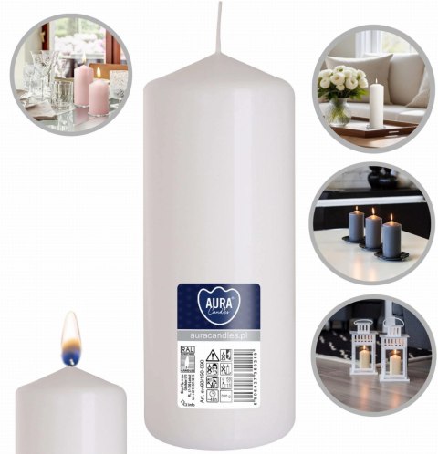 AURA Świeca Walec Biała 48h sw60/150-090 AURA Świeca Walec Biała 48h sw60/150-090