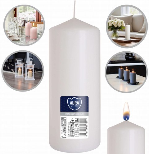 AURA Świeca Walec Biała 48h sw60/150-090 AURA Świeca Walec Biała 48h sw60/150-090