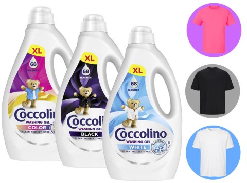 Zestaw 3 Płynów Coccolino XL Żel 68 Prań 2,72l Black + Color + White Zestaw 3 Płynów Coccolino XL Żel 68 Prań 2,72l Black + Color + White