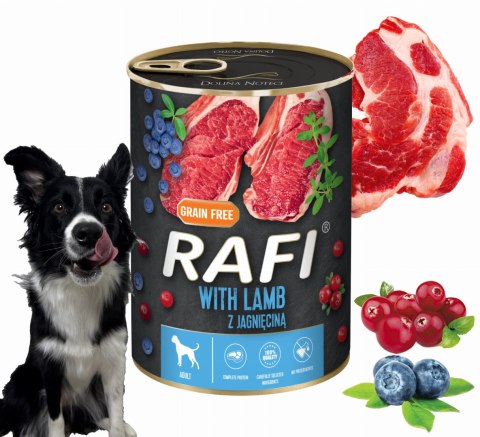 Karma Mokra Dla Psów RAFI z Jagnięciną, Borówką i Żurawiną 400g - 1 szt. Karma Mokra Dla Psów RAFI z Jagnięciną, Borówką i Żurawiną 400g - 1 szt.