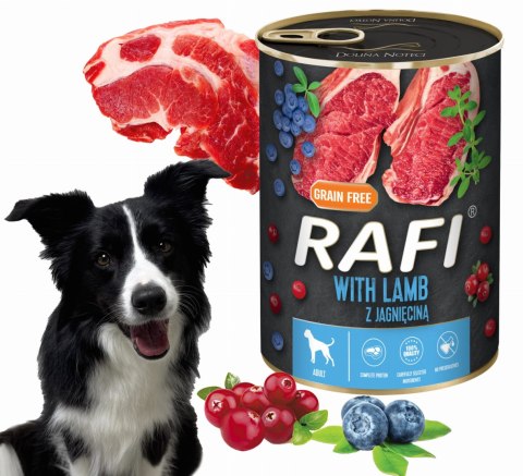 Karma Mokra Dla Psów RAFI z Jagnięciną, Borówką i Żurawiną 400g - 24 szt. Karma Mokra Dla Psów RAFI z Jagnięciną, Borówką i Żurawiną 400g - 24 szt.