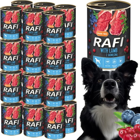Karma Mokra Dla Psów RAFI z Jagnięciną, Borówką i Żurawiną 400g - 24 szt. Karma Mokra Dla Psów RAFI z Jagnięciną, Borówką i Żurawiną 400g - 24 szt.