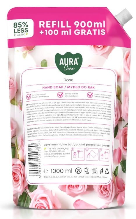 AURA Care Mydło Do Rąk Nawilżające Róża 1000 ml Uzupełniające AHS-002-001 AURA Care Mydło Do Rąk Nawilżające Róża 1000 ml Uzupełniające AHS-002-001