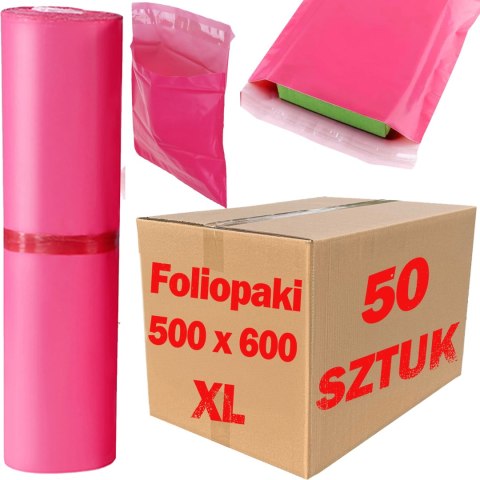 Foliopaki Kurierskie Różowe XL 500x600mm - 50 szt.