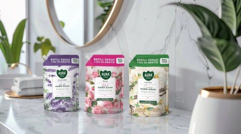 Zestaw 3x1000 ml AURA Care Mydło Do Rąk Uzupełniające Lawenda Róża Wanilia Zestaw 3x1000 ml AURA Care Mydło Do Rąk Uzupełniające Lawenda Róża Wanilia