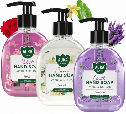 Zestaw 3x300 ml AURA Care Mydło Do Rąk Z Dozownikiem Lawenda Róża Wanilia Zestaw 3x300 ml AURA Care Mydło Do Rąk Z Dozownikiem Lawenda Róża Wanilia
