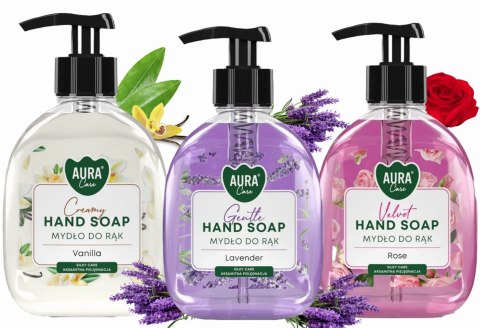 Zestaw 3x300 ml AURA Care Mydło Do Rąk Z Dozownikiem Lawenda Róża Wanilia Zestaw 3x300 ml AURA Care Mydło Do Rąk Z Dozownikiem Lawenda Róża Wanilia